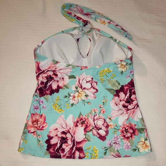 Size medium Blue and Green Floral Halter Sleeveless Tank swim bathing suit Top - Picture 5 of 10
